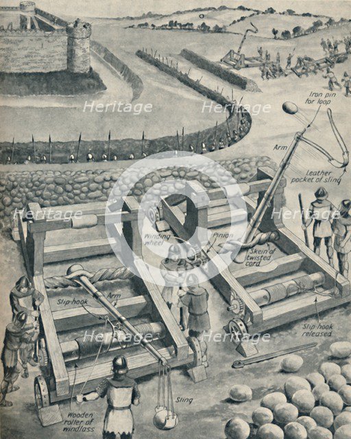 'Bombarding a Fort in Saxon Times', c1934. Artist: Unknown.