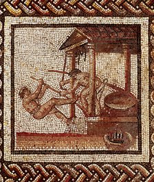  'Pressing olives for oil extraction', Roman mosaic.