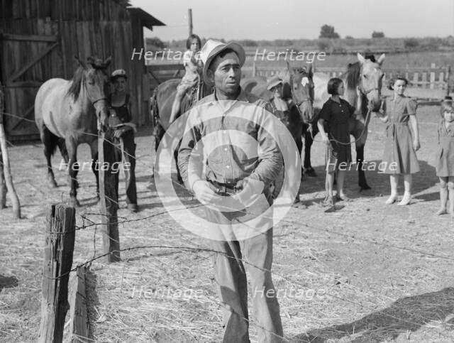 Chris Adolf, his teams, and...children, on their new farm, Washington, Yakima Valley, 1939. Creator: Dorothea Lange.