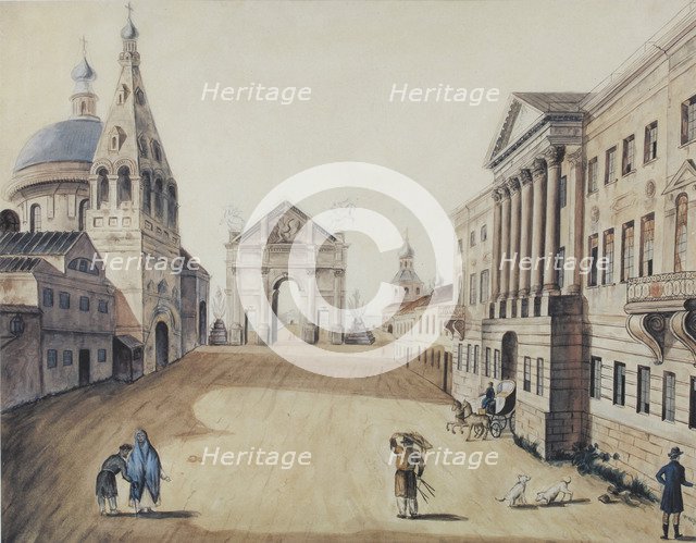 View of the Strastnaya Square in Moscow, Early 1800s.