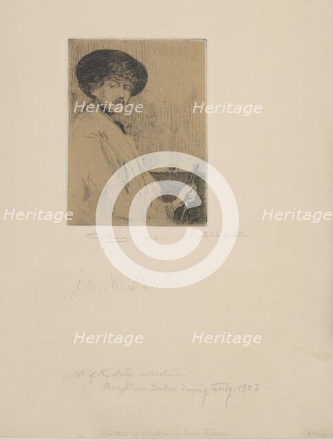 After Whistler's Arrangement in Grey: Portrait of the Painter, 1874. Creator: Percy Thomas.