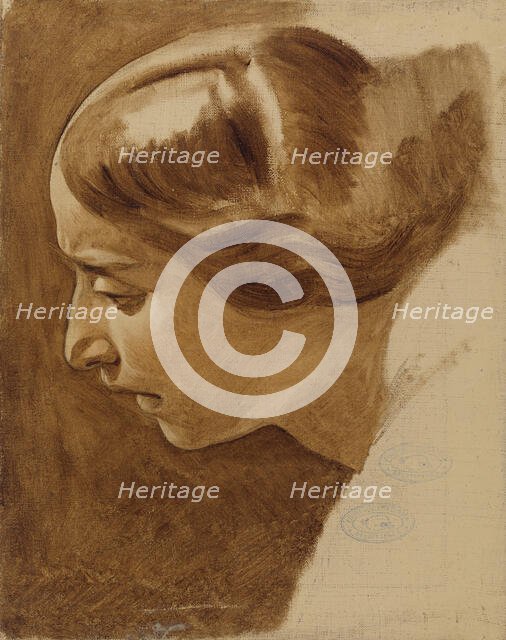 Portrait of a woman (Edla Blommér?); unfinished, 1852. Creator: Nils Jakob Blommer.