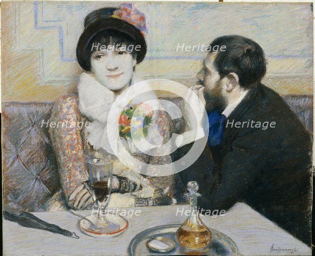 Couple At Cafe, ca 1885.