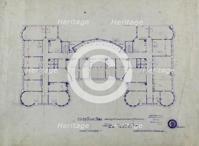 Women's Temple Building, Chicago, Illinois, Ninth Floor Plan, July 23, 1891. Creator: Burnham and Root.