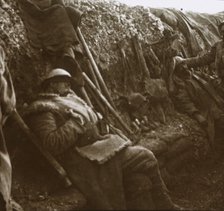 Soldiers resting in trenches, c1914-c1918. Artist: Unknown.