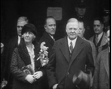 United States of America's President Herbert Clark Hoover Emerging from a Building with the..., 1930 Creator: British Pathe Ltd.