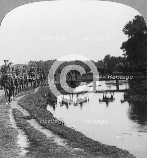A regiment of Allenby's cavalry behind the line, Ypres, Belgium, World War I, c1914-c1917.  Artist: Realistic Travels Publishers