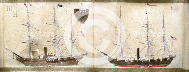 Ships of Commodore Perry's American expedition to Japan of 1852-1854 Artist: Anon