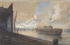 The Cable Passed From the Works into the Hulk (the Old Frigate Iris) Lying in the Thames..., 1865-66 Creator: Robert Charles Dudley.