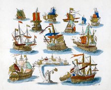 Warships, 18th century. Artist: Unknown