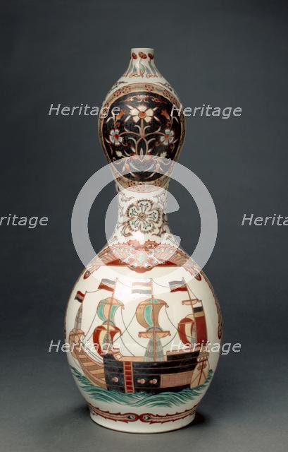 Bottle with "Southern Barbarians" Design, 1700s. Creator: Unknown.