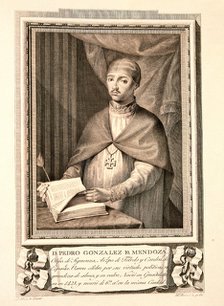 Pedro Gonzalez de Mendoza (1428-1495), Spanish politician and churchman, Cardinal, engraving of t…