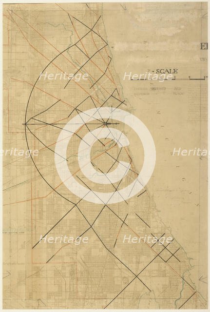 Plate 91 from The Plan of Chicago, Chicago, Proposed Diagonal Arteries, 1909. Creator: Daniel Burnham.