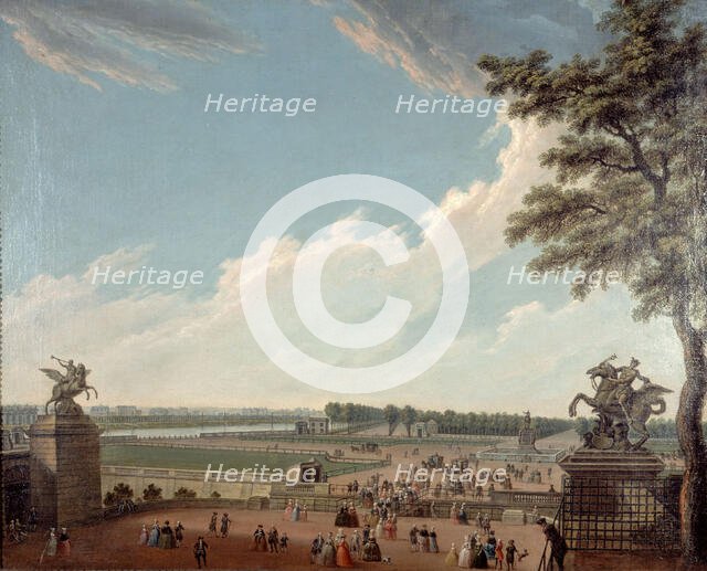 Place Louis XV and the Champs-Elysées, seen from the swing bridge, around 1780... Creator: Unknown.