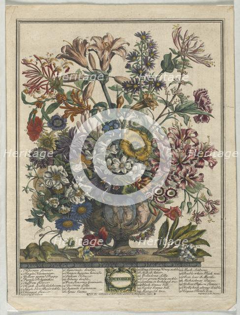 Twelve Months of Flowers: October, 1730. Creator: Henry Fletcher (British, active 1715-38).