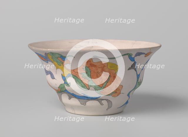 Unglazed bowl, polychrome painted on one side with watercolour, c.1920-c.1922. Creator: Theo Colenbrander.