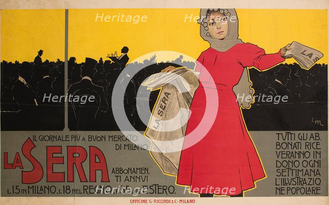 La Sera. Il giornale più à buon mercato di Milano, 1892. Creator: Metlicovitz, Leopoldo (1868-1944).