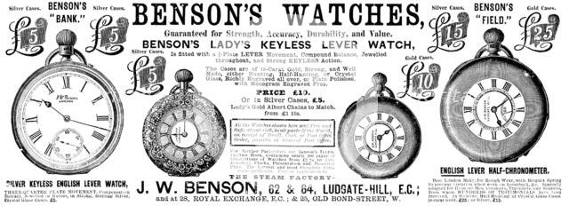 Advertisement for Benson’s Watches, 1890. Creator: Unknown.