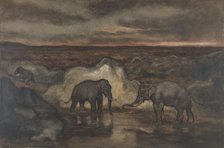 Elephants by a Pool, 1810-75. Creator: Antoine-Louis Barye.