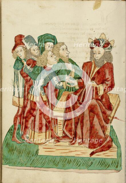King Avenir Converses with his Courtiers; Barlaam und Josaphat, 1469. Creators: Hans Schilling, Diebolt Lauber.