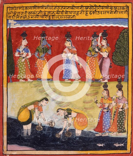 Milkmaids on the Riverbank, Folio from a Rasikapriya (The Connoisseur's Delights), c1650. Creator: Unknown.