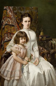 Portrait of Wife with Daughter Anna, 1887. Creator: Antoni Gramatyka.