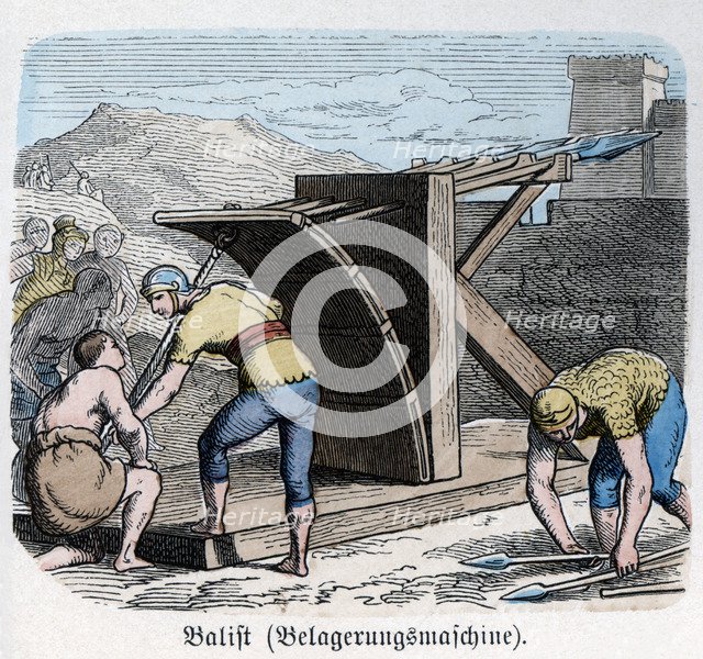 Ancient History. Rome. War machines, crossbow. German engraving, 1865.