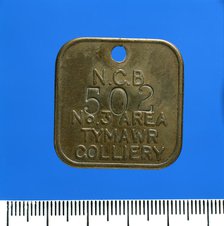 Tymawr Colliery, lamp check (brass), after 1947. Creator: Unknown.