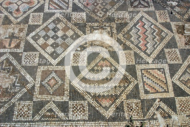 Mosaic floor, ruins of the Basilica of Ayia Trias, Famagusta, North Cyprus.