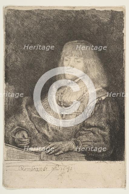 Man at a Desk Wearing a Cross and Chain, 1641. Creator: Rembrandt Harmensz van Rijn.