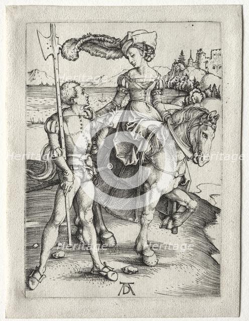 The Lady Riding and the Landsknecht, c. 1497. Creator: Albrecht Dürer (German, 1471-1528).
