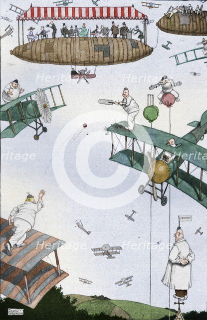 'An Aerial Cricket Match of the Future', c1918 (1919). Artist: W Heath Robinson.