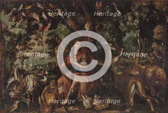 Orpheus enchants trees and animals with his harp playing, Second Quarter of the 17th cen.. Creator: Anonymous.