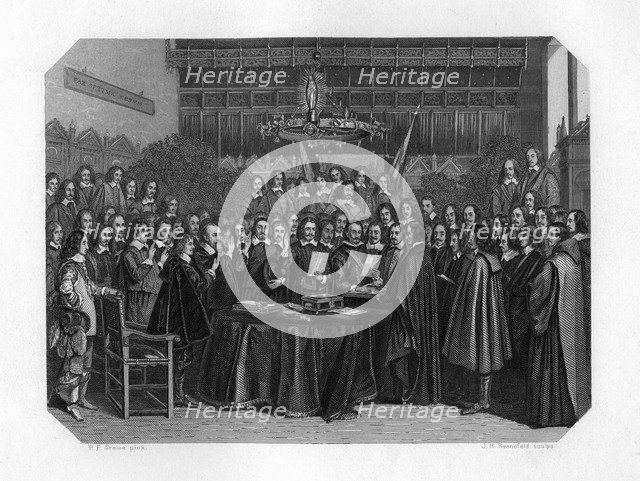 The swearing of the oath of ratification of the treaty of Münster, 1648 (c1870).Artist: JH Rennefeld