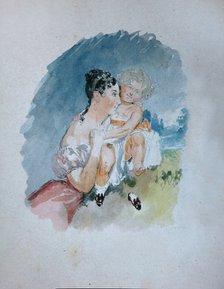 Portrait of Countess Stefania zu Sayn-Wittgenstein, née Radziwill (1809-1832) with Daughter Maria, 1 Artist: Sadovnikov, Vasily Semyonovich (1800-1879)