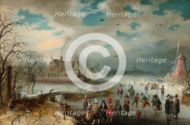 Skating on the Frozen Amstel River, 1611. Creator: Adam van Breen.