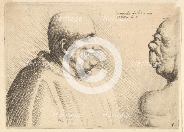 A large man with a bald head facing a grotesque female, 1625-77. Creator: Wenceslaus Hollar.