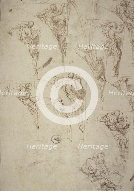 Studies for Prophets in Spandrels, c.1555. Creator: Aurelio Luini.