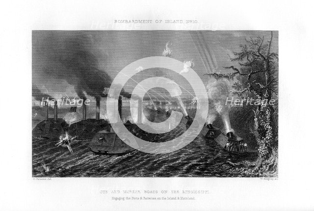 Bombardment of Island Number Ten, Mississippi River, 7 April 1862, (1862-1867).Artist: W Ridgway