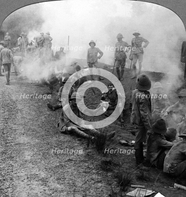Early morning camp fires and breakfast, Persian Gulf, World War I, 1914-1918.Artist: Realistic Travels Publishers