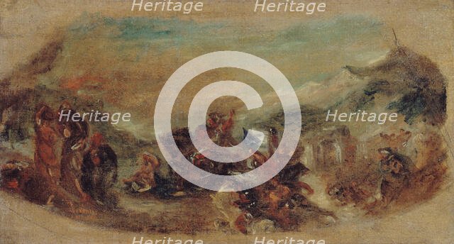 Esquisse pour la bibliothèque du palais Bourbon : Attila suivi de ses hordes barbares..., c1844. Creator: Eugene Delacroix.