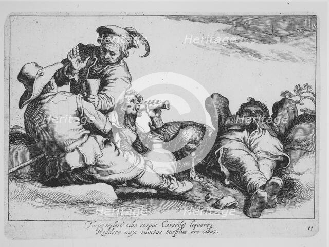 Peasants Drinking, from the series Sixteen Peasant Subjects, 17th century. Creator: Cornelis Bloemaert.