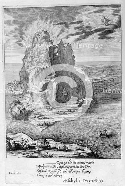 Enceladus buried underneath Mount Etna, 1655. Creator: Unknown.