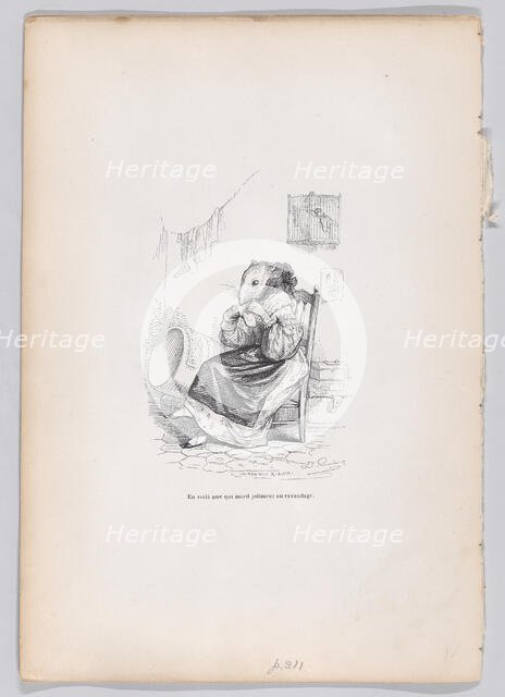 Here is one who mends by nicely biting from Scenes from the Private and Public Life..., ca. 1837-47.