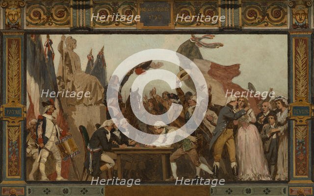 Sketch for the reception hall of the town hall of the 20th arrondissement: Birth, homeland..., 1884. Creator: Jules Didier.