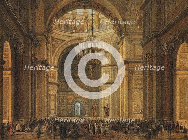 Church service in the Saint Isaac's Cathedral in Saint Petersburg, 1850s. Artist: Bachelier, Charles-Claude (First half of 19th cen.)