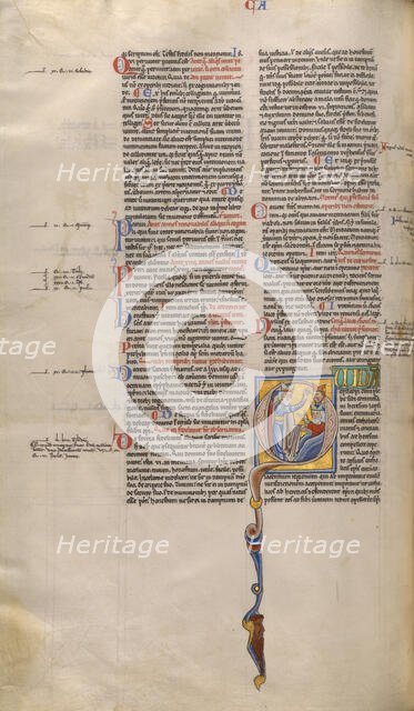 Initial Q: A Bishop Arguing with Two Heretical Bishops; Decretum, about 1170-1180. Creator: Unknown.