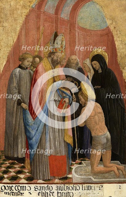 The Baptism of Saint Augustine by Saint Ambrose, 1435-1440. Creator: Vivarini, Antonio (ca 1440-1480).
