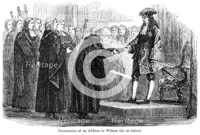 Presentation of an address to William III at Oxford. Artist: Unknown