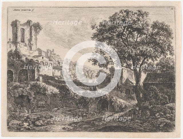 Ruin at the Entrance of a Town, 17th century. Creator: Anthonie Waterloo.